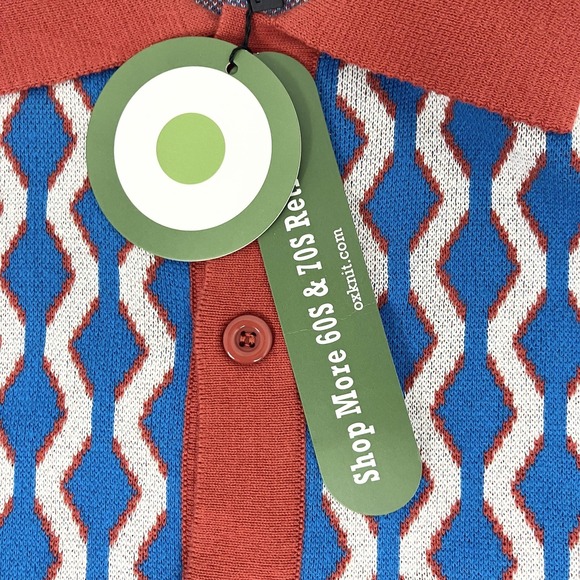 OXKNIT Sweater Womens XL Blue Cotton Retro Cardigan Button Up Knit Geometric - Picture 2 of 7